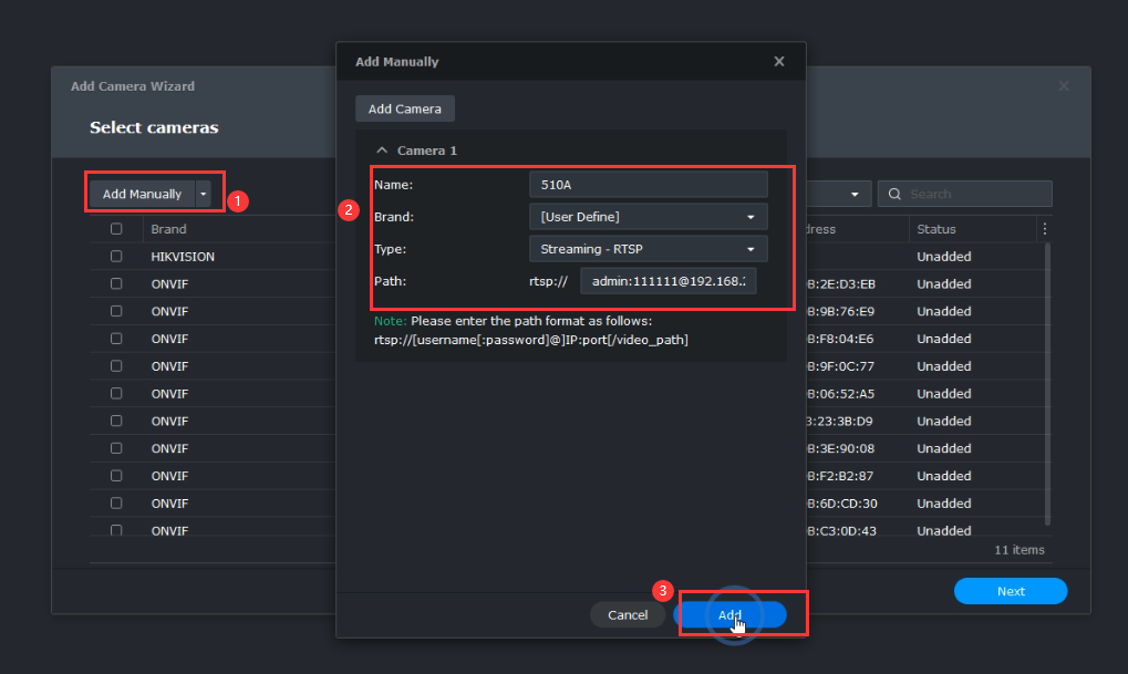 Add camera synology