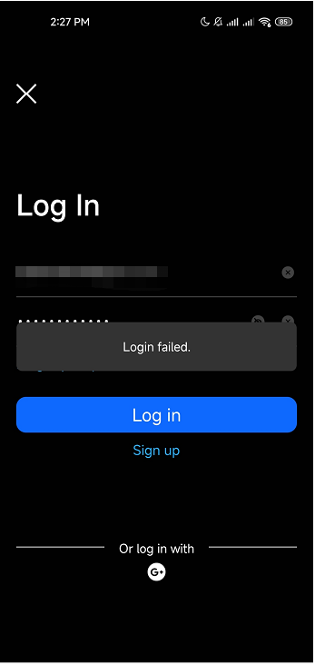 login failed