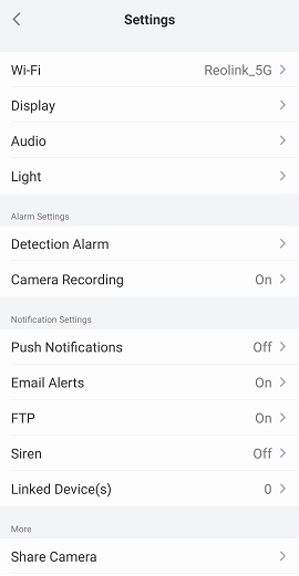 settings for wifi camera