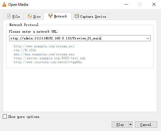 RTSP URL on VLC