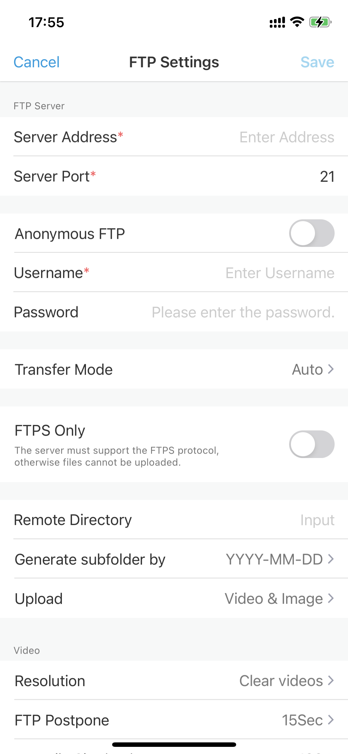 FTP settings