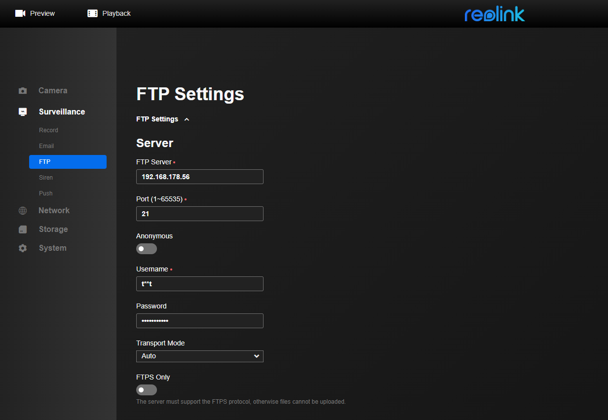 FTP setting