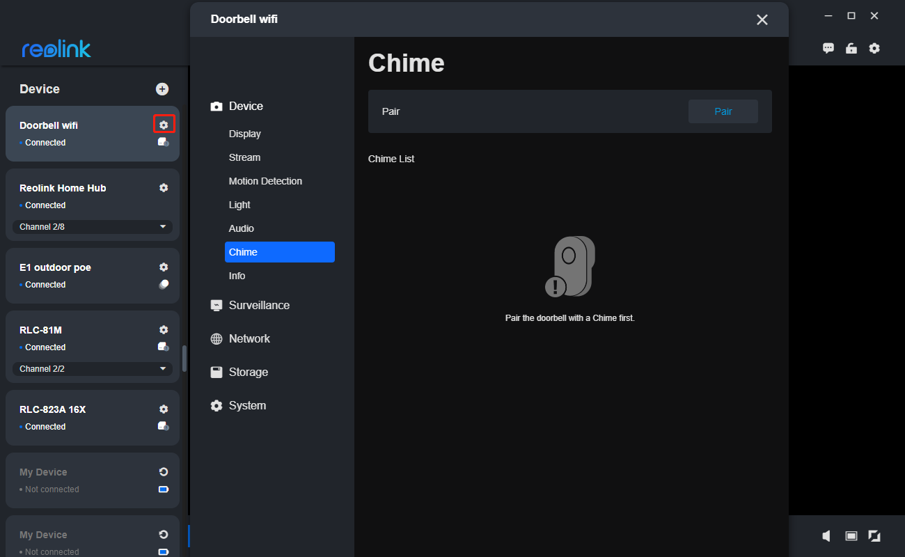 pair chime reolink client