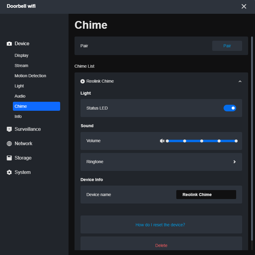 chime sound settings new client