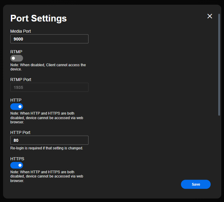 port settings