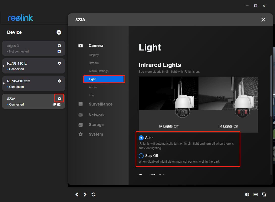 IR settings new client