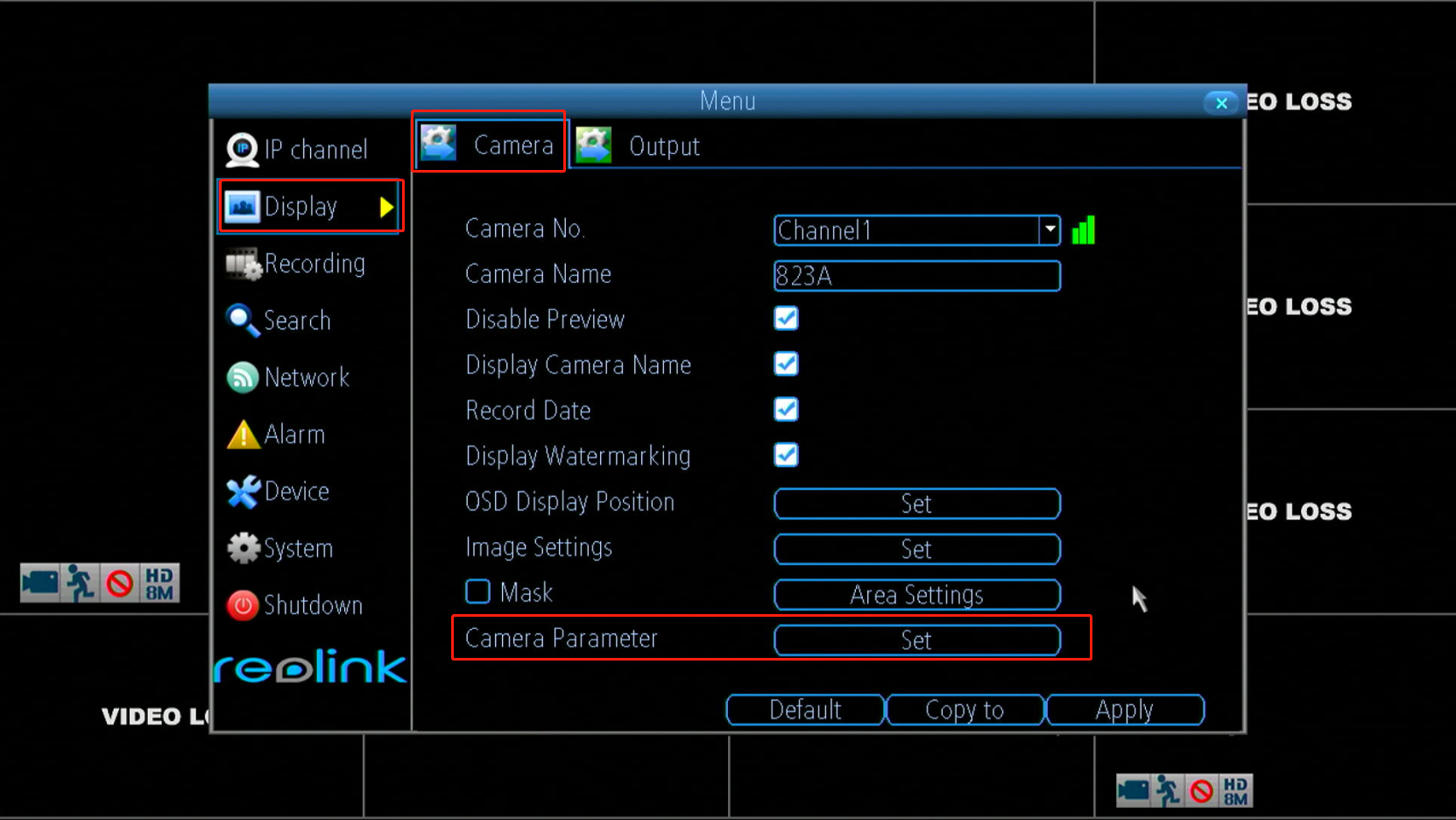 display camera parameter