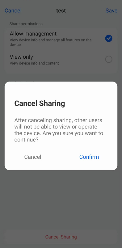 cancel sharing prompt