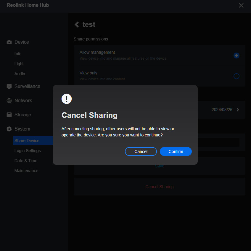 cancel sharing prompt