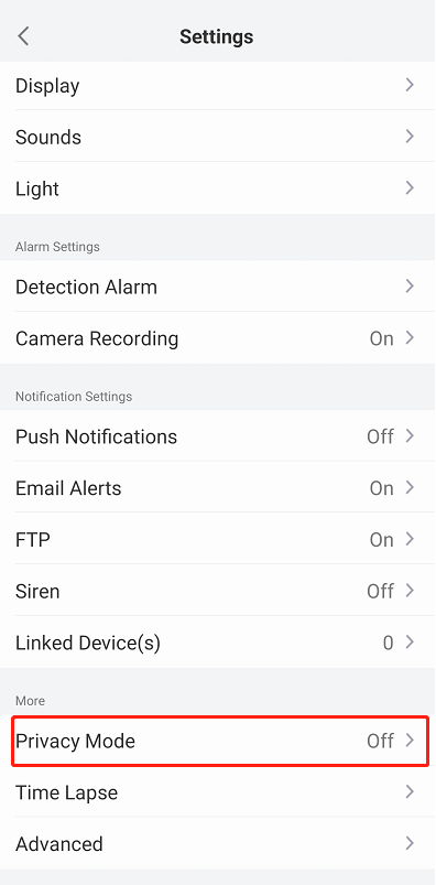 privacy mode setting