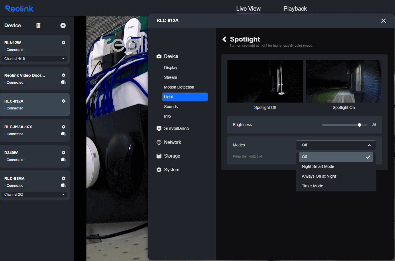 Configure all the settings for the spotlight
