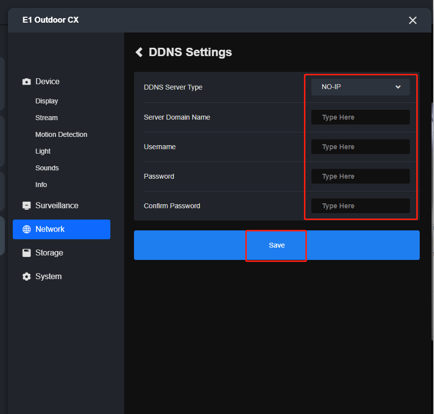 DDNS setting configuration