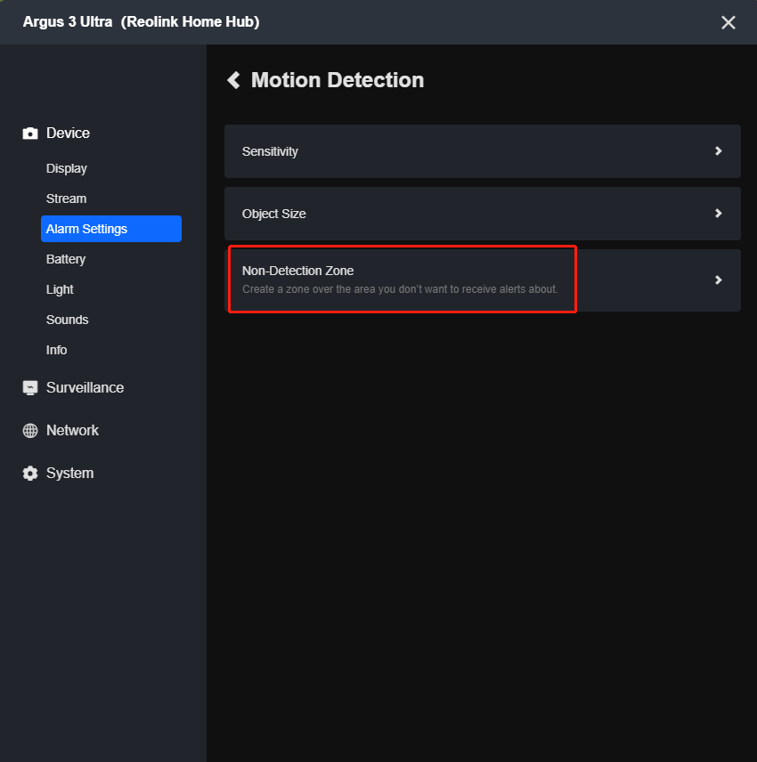 set up non-detection zone
