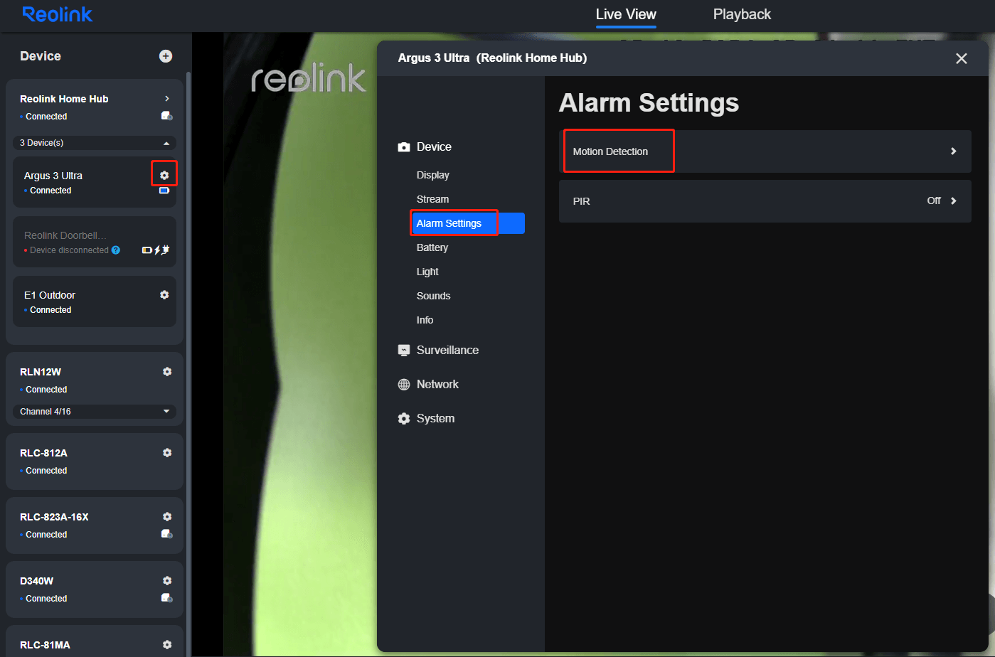 alarm settings