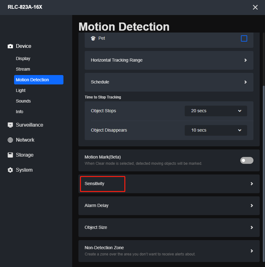 click sensitivity button