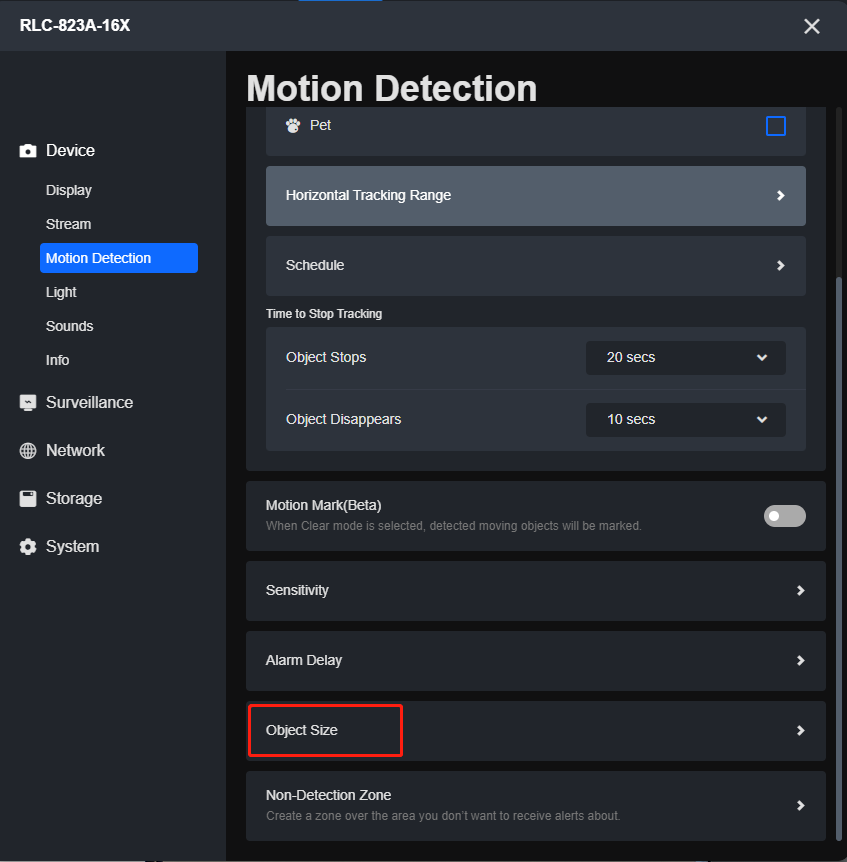 object size button