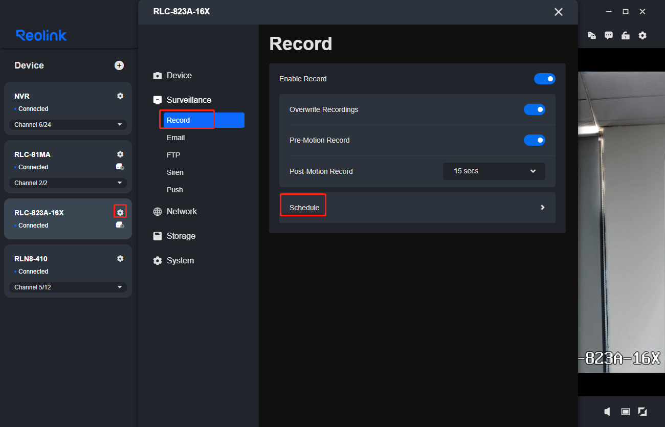 record schedule client