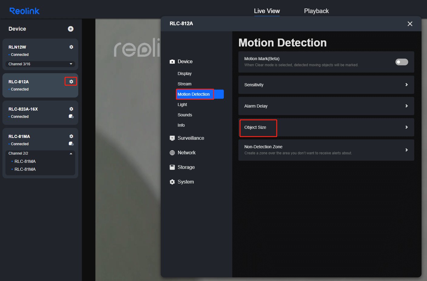 set up object size