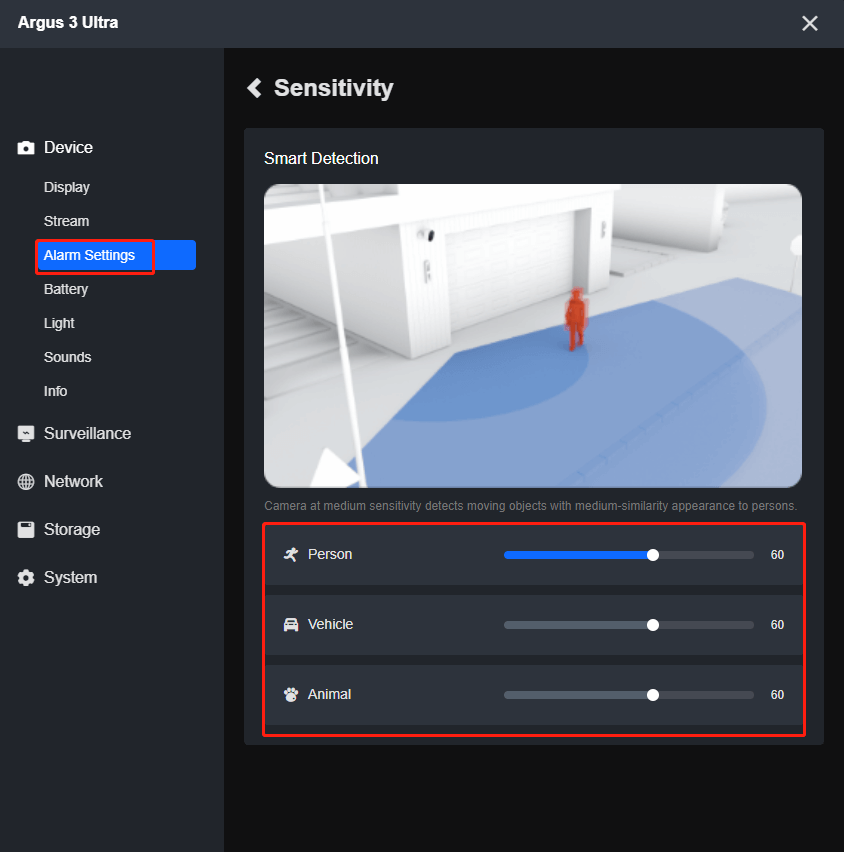 smart detection sensitivity