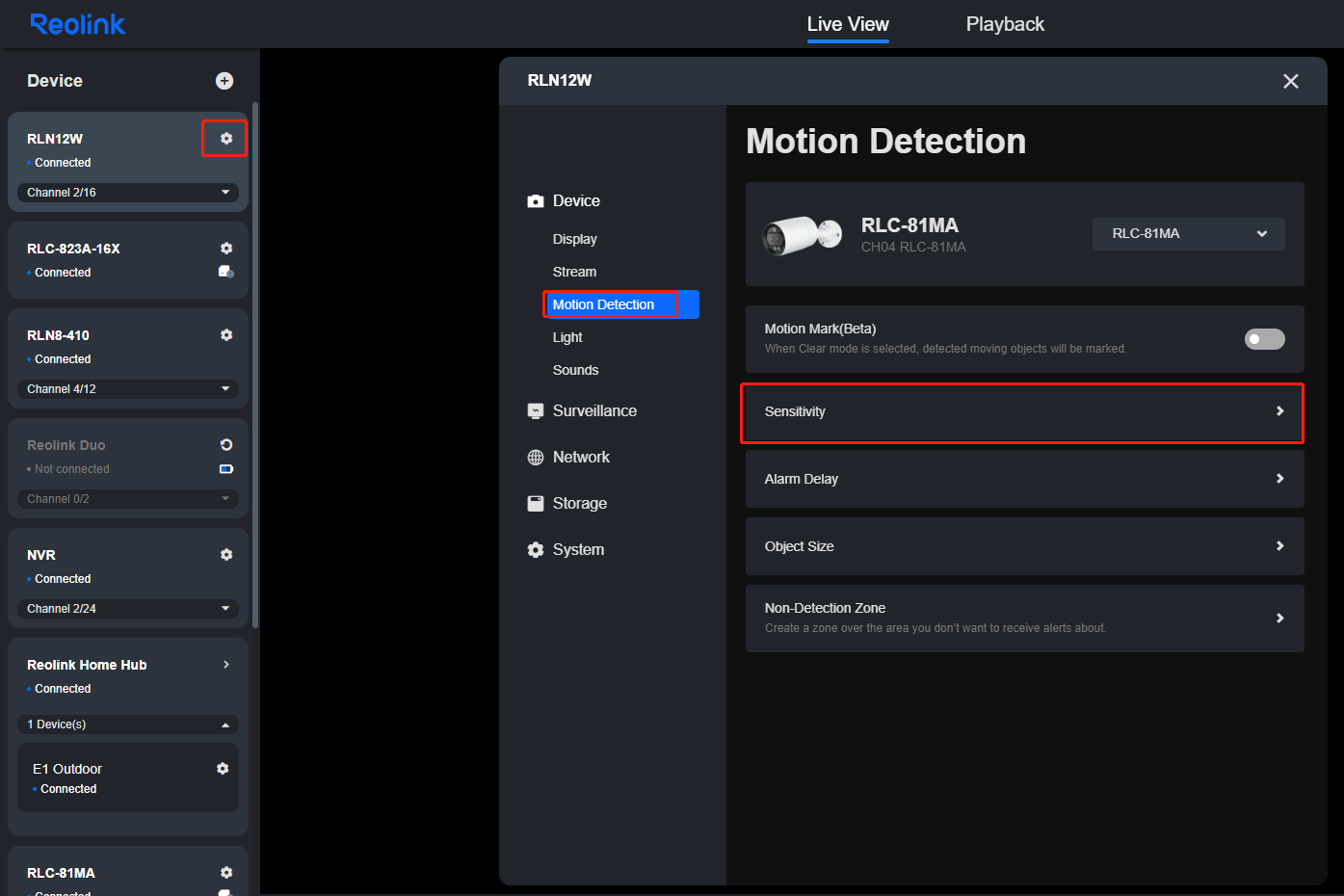 click motion detection