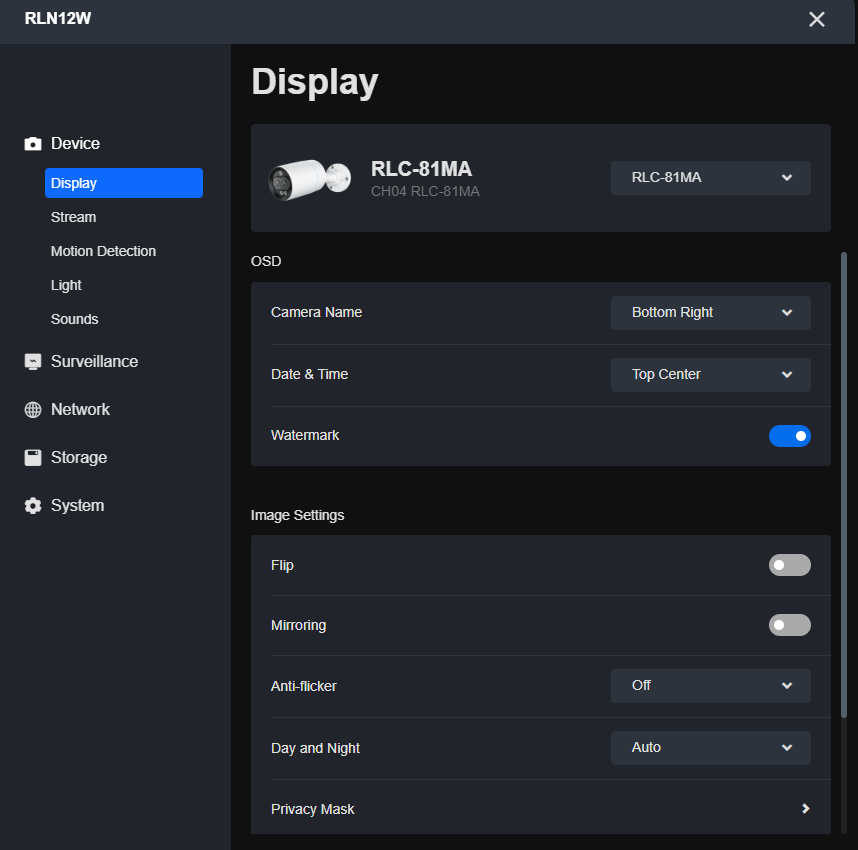 device setting page