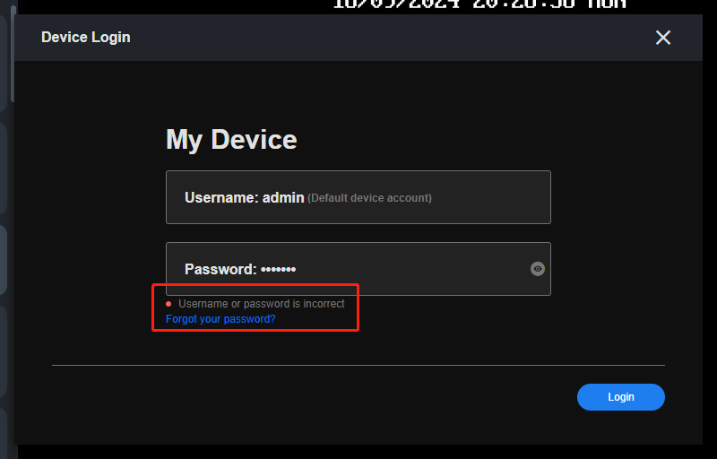 incorrect password client