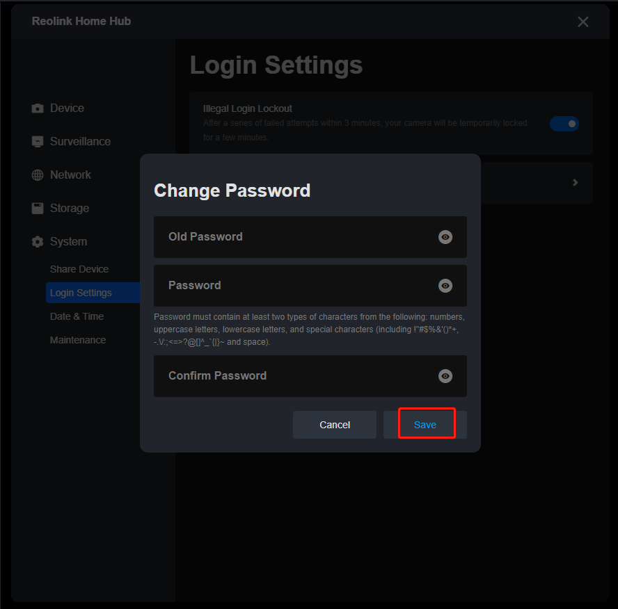 home hub change password