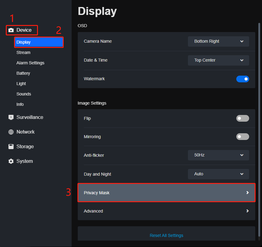 privacy mask setting