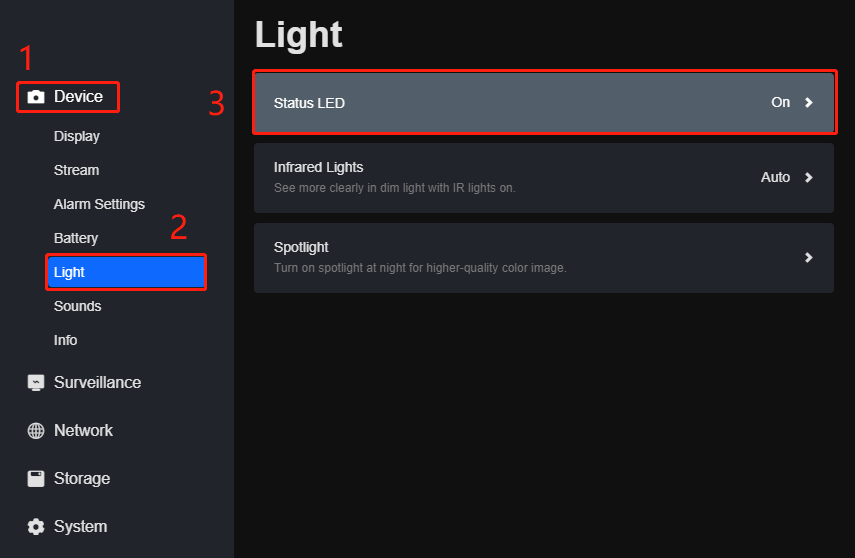 status LED setting