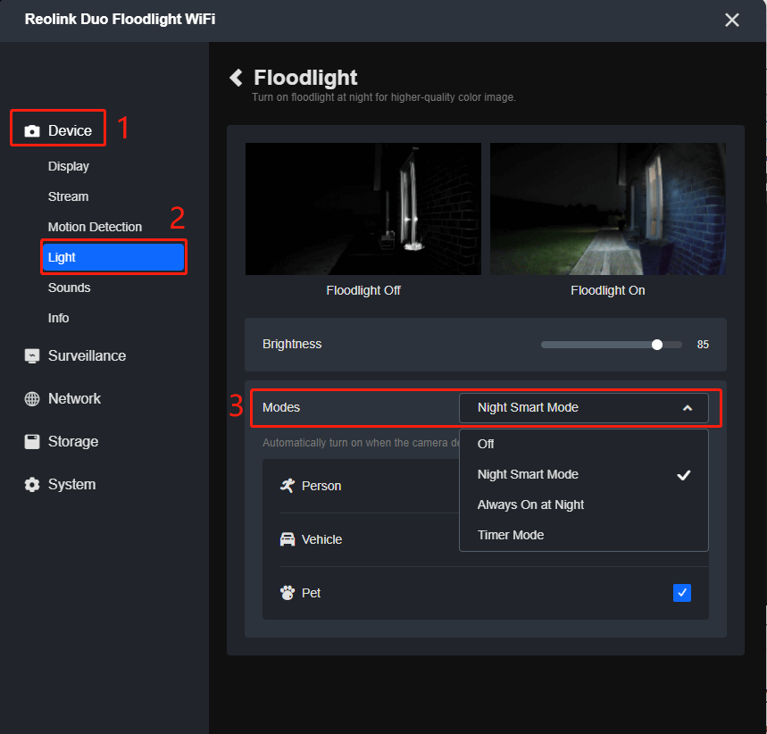 floodlight modes