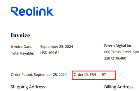 reolink order id