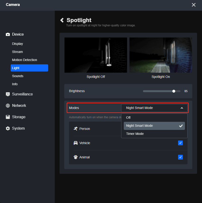 camera spotlight timer