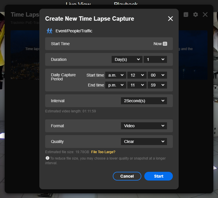 time lapse settings reolink client