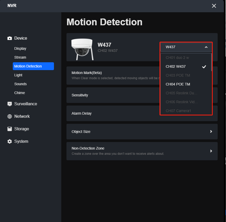 motion detection channel