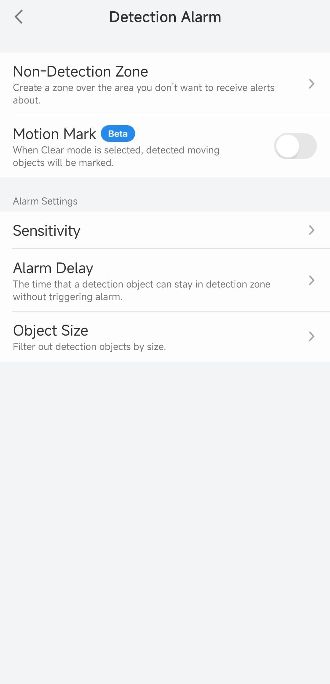 app detection alarm settings