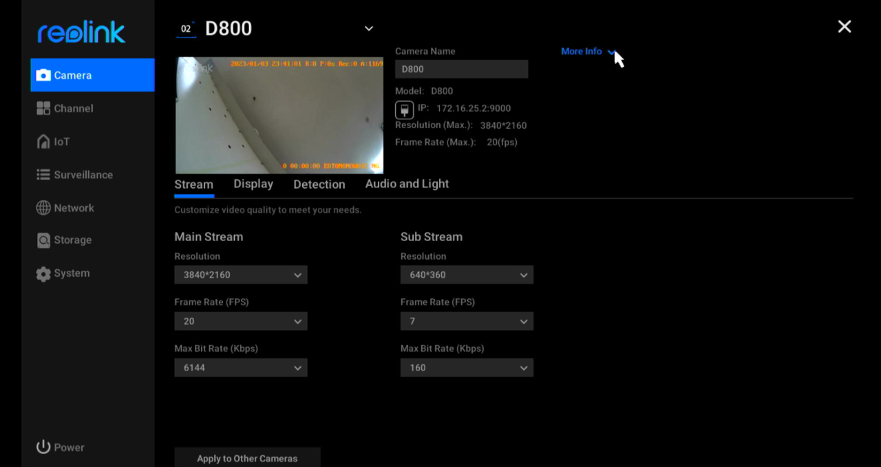 camera info on nvr