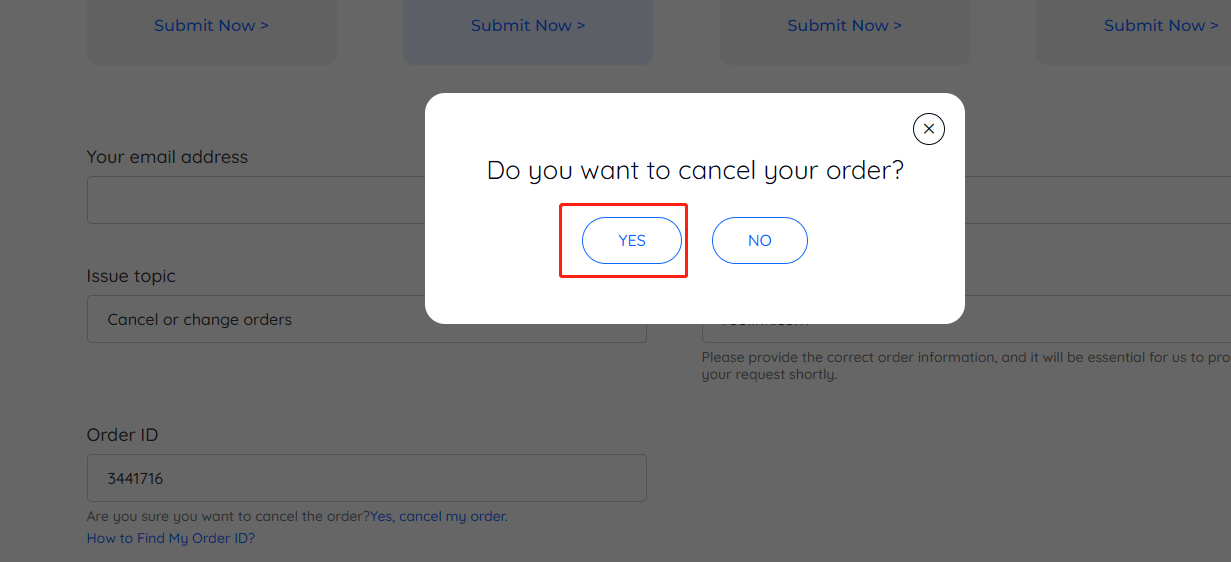 cancel order yes