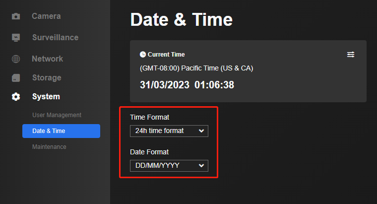 time nd date format