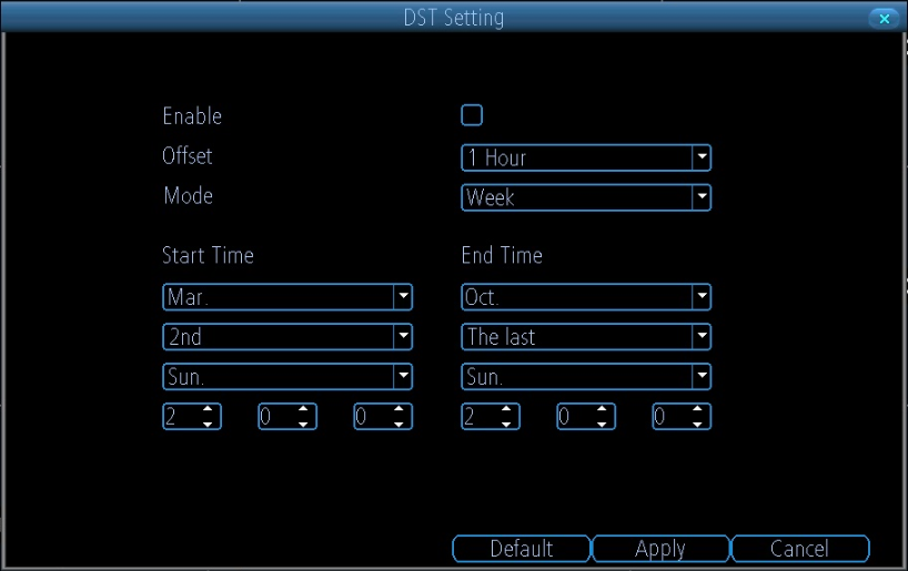 DST settings on poe nvr