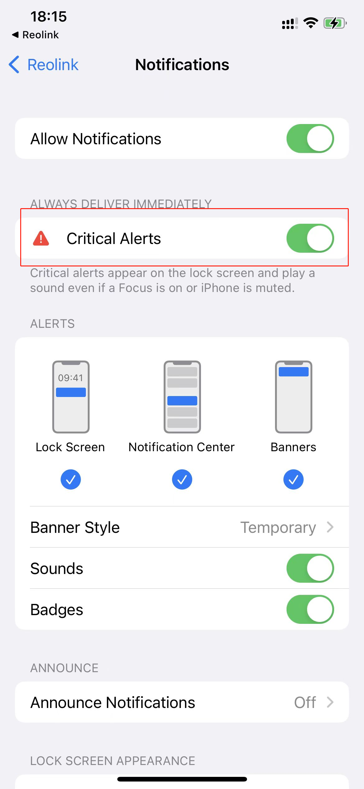 Critical alerts on iphone