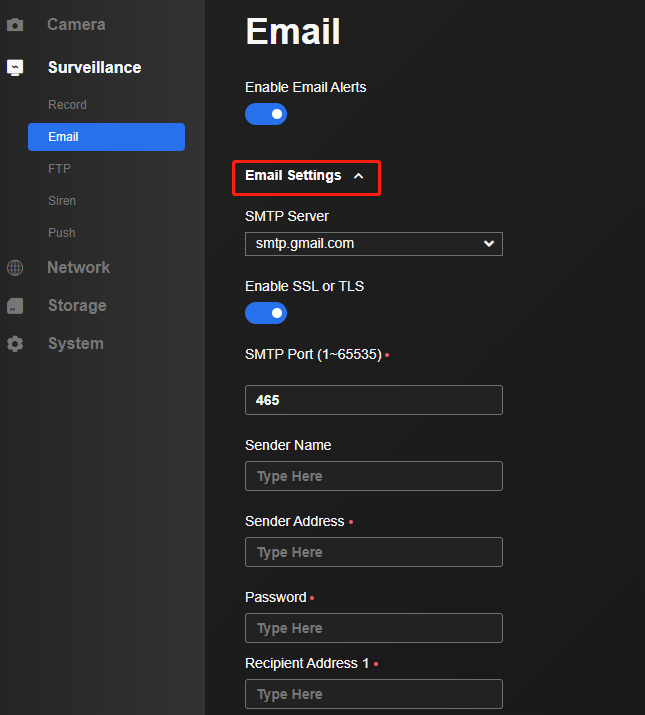 email settings