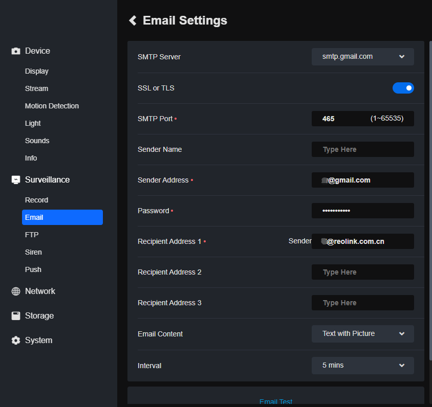 Email setting