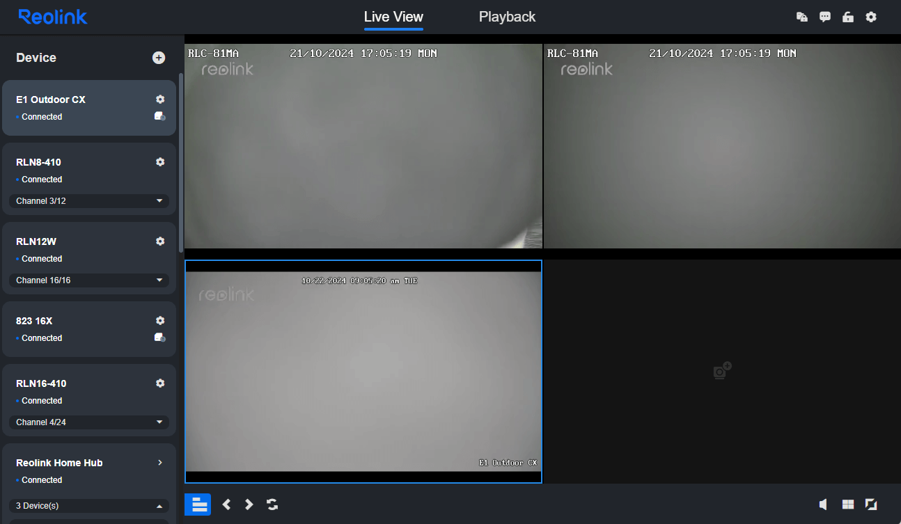 live view multiple cameras on one screen