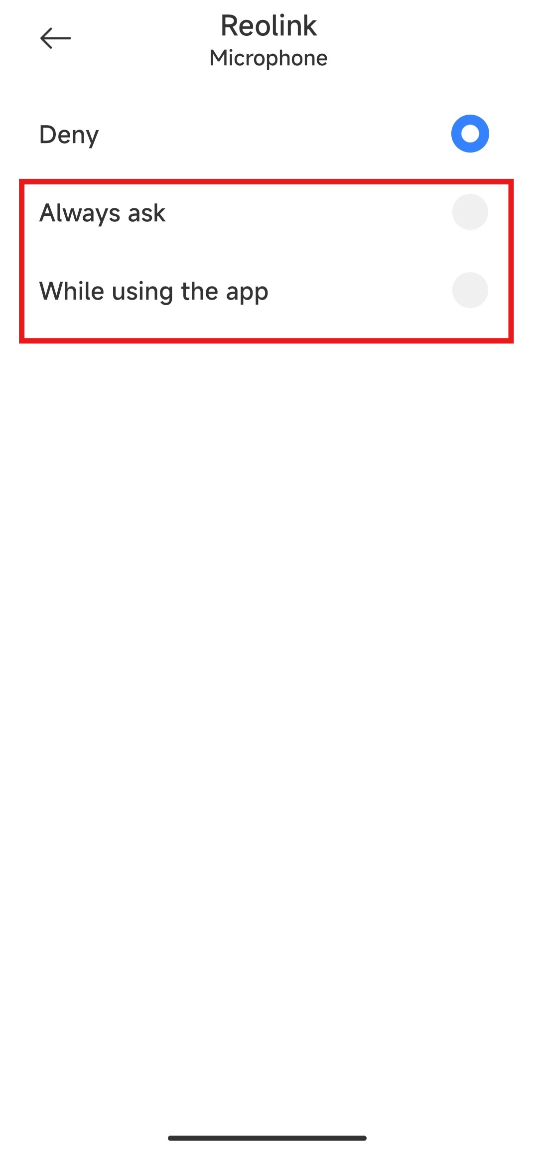 reolink app microphone permissions