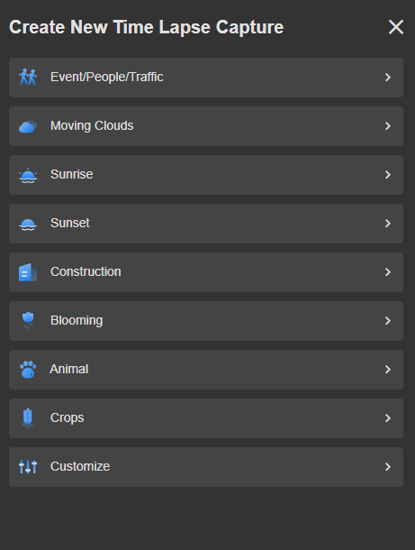 create new time lapse capture