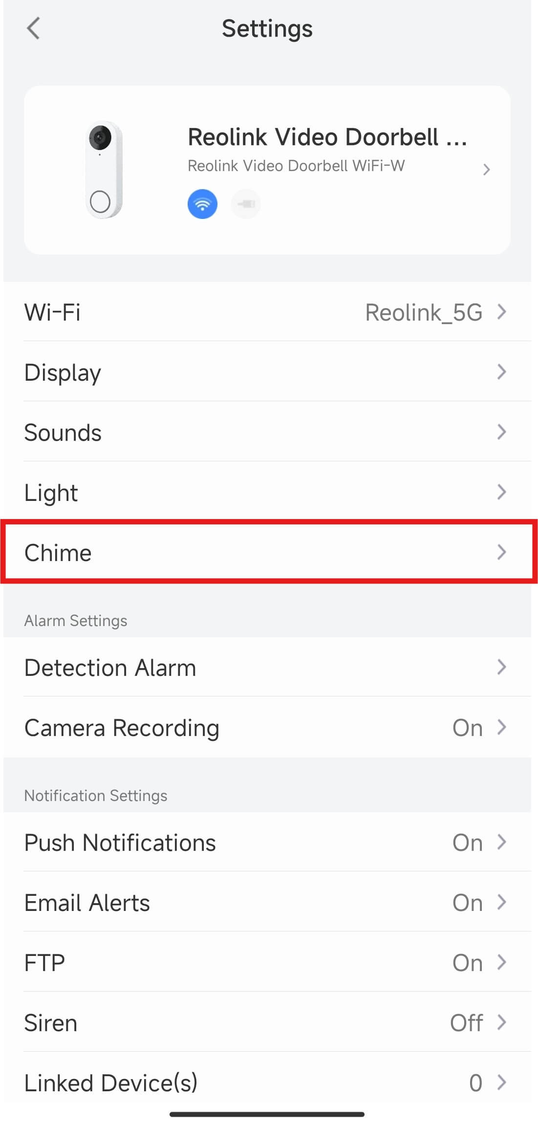 doorbell settings chime