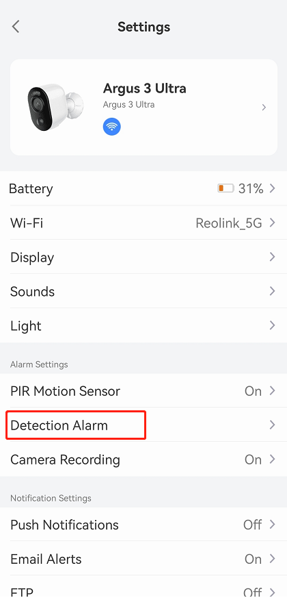 Detection alarm