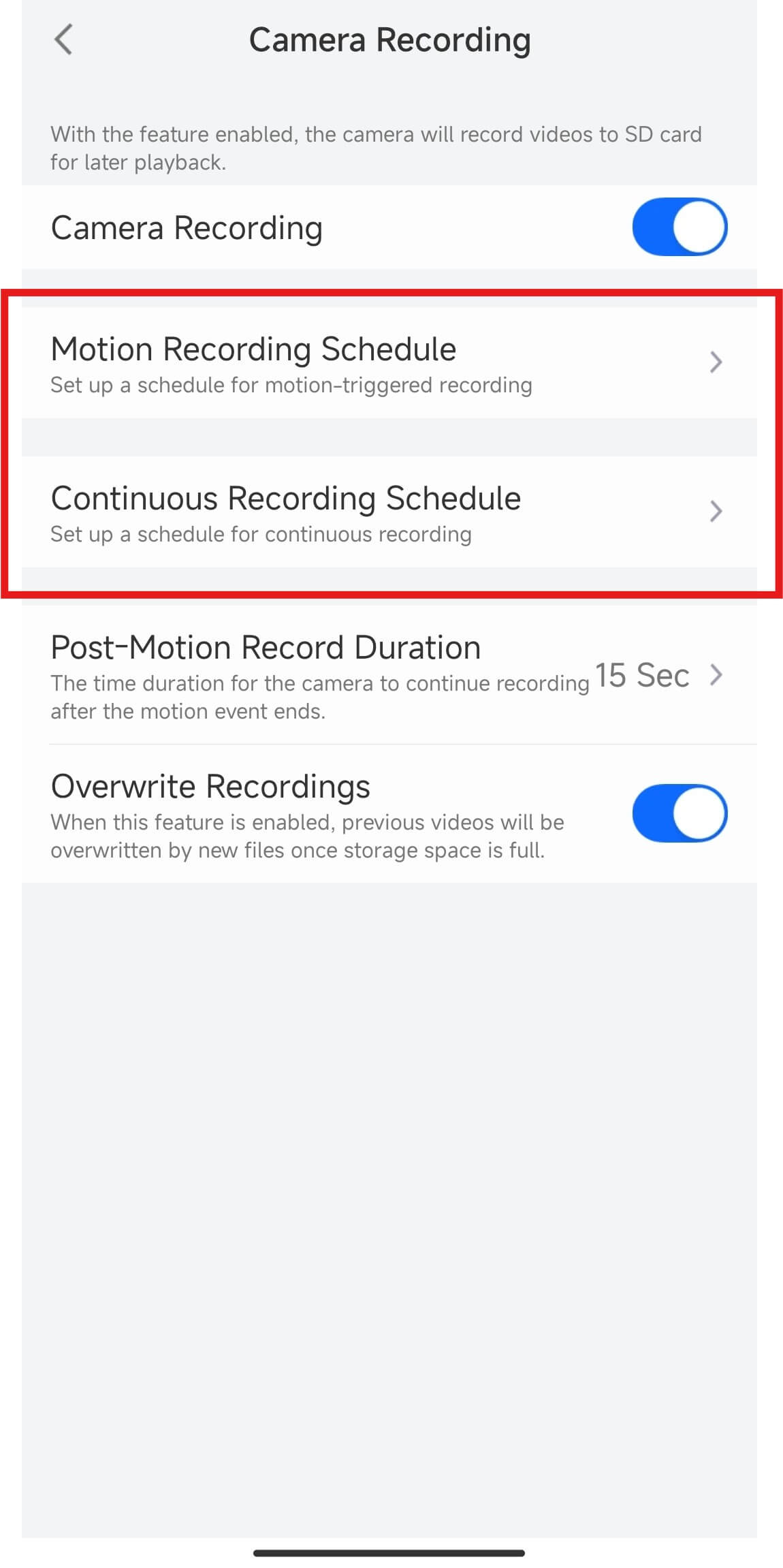 camera recording settings