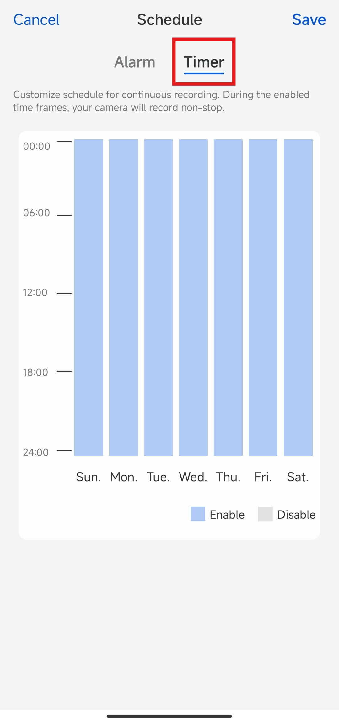 NVR camera record timer schedule