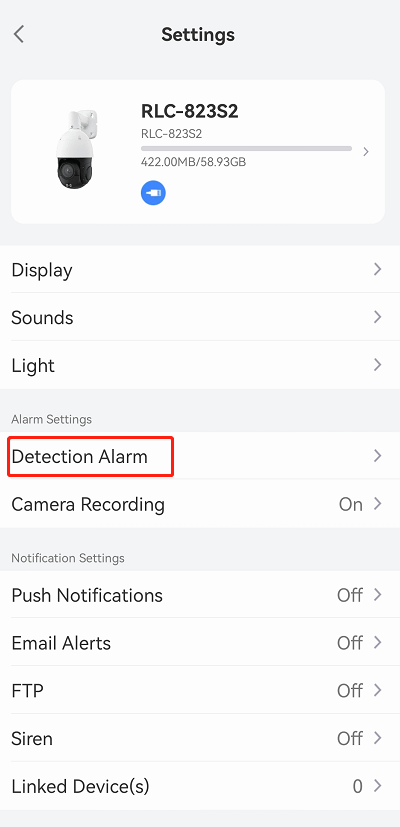 the detection alarm